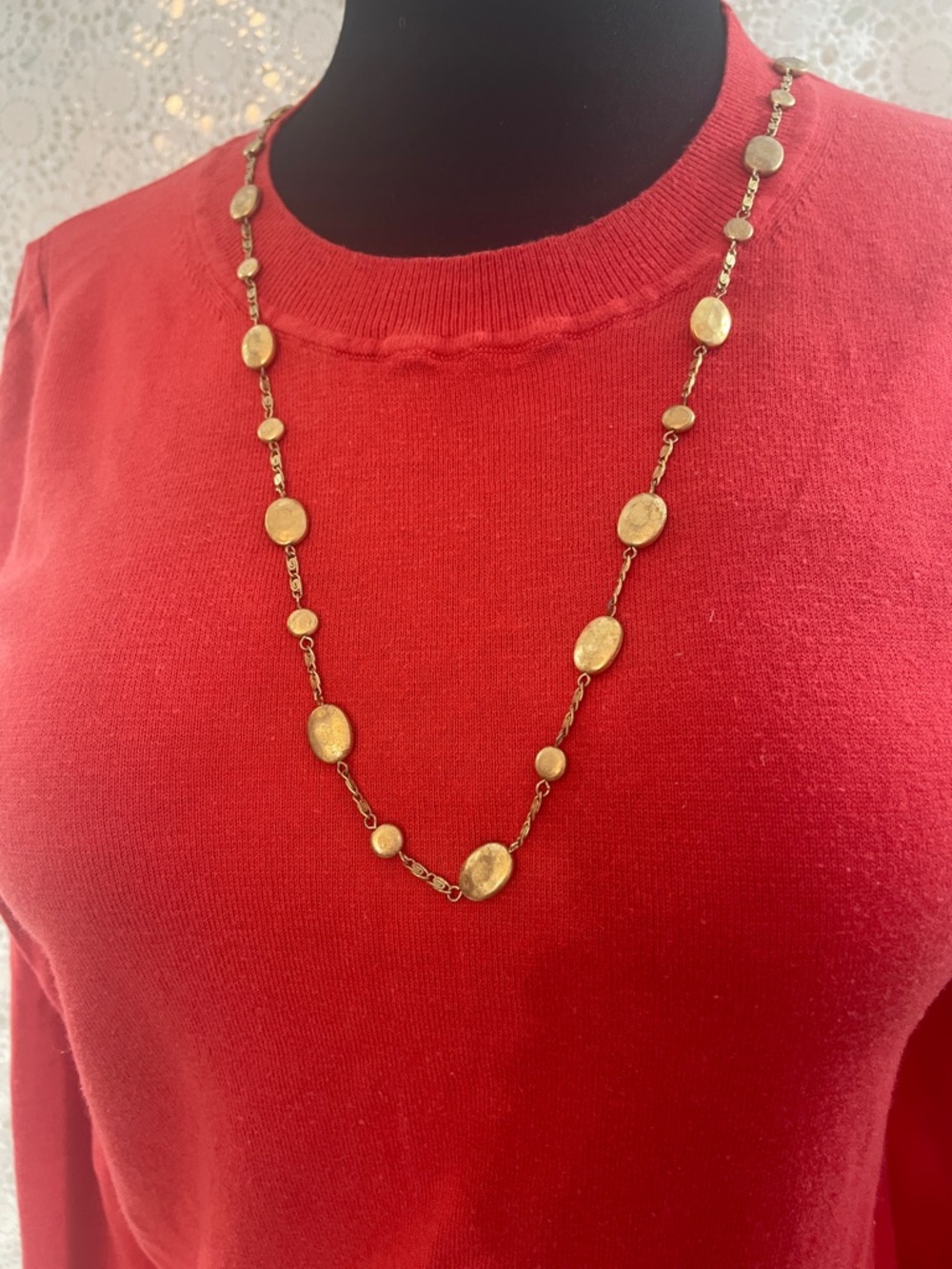 Lia Sophia Gold Disc Station Necklace Aged Gold Tone effect 15” drop w/4” ext
